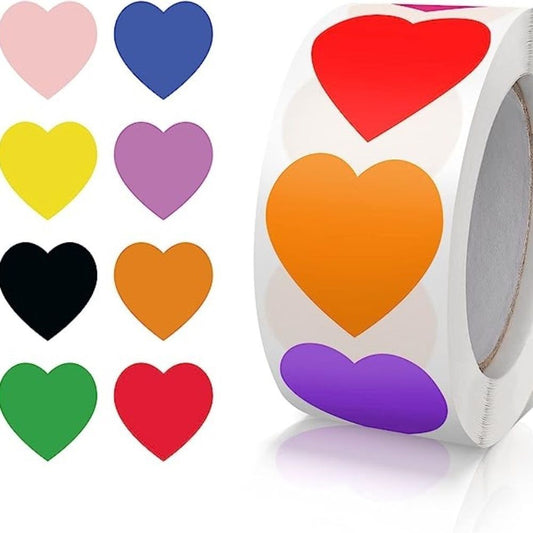 Colorful Heart Stickers Roll 1 Inch